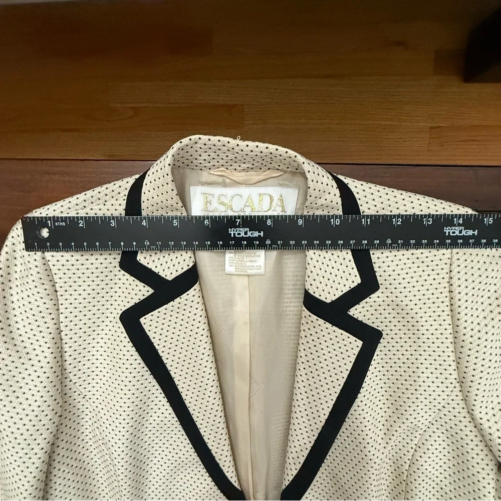 Escada Margaretha Ley Silk Wool Polka Dot Blazer Black Trim Old Money Chic EU 36 - Picture 12 of 17